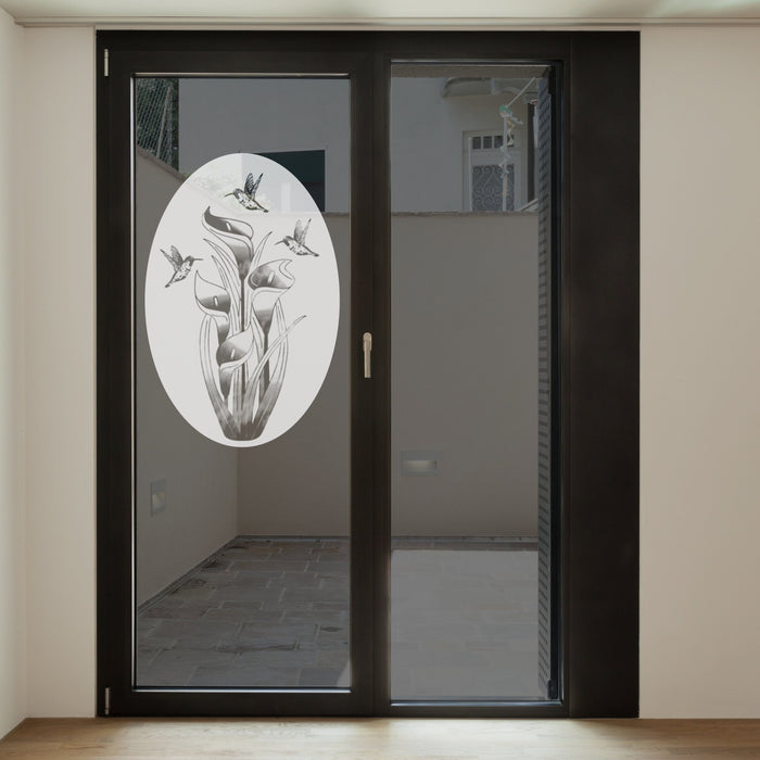 Oval Lily & Hummingbird | Static Cling - Window Film World