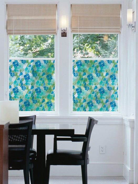 Blue And Green Stained Glass Film Semi Privacy (Adhesive) - Window Film World