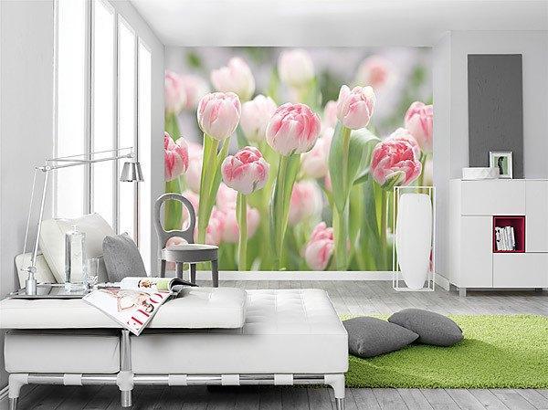 Secret Garden Wall Mural – Pink & White Spring Tulips Wallpaper 12'1" x ...
