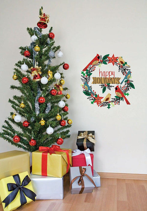 Happy Holidays Wreath Small Wall Art Kit - Window Film World