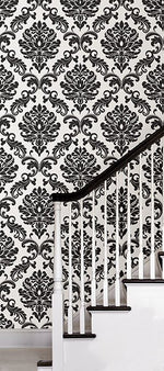 Ariel Black and White Damask Peel And Stick Wallpaper - Image 1