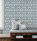 Navy Grand Trellis Peel And Stick Wallpaper - Image 4