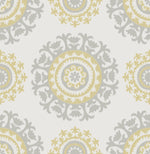Grey and Yellow Suzani Peel And Stick Wallpaper - Image 2