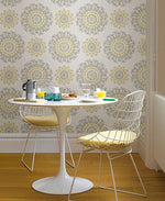 Grey and Yellow Suzani Peel And Stick Wallpaper - Image 1