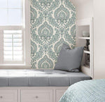 Kensington Damask Blue Peel and Stick Wallpaper - Image 4