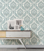 Kensington Damask Blue Peel and Stick Wallpaper - Image 1