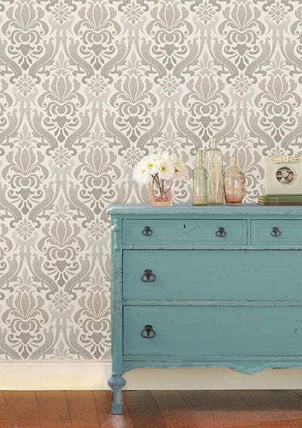 Grey Nouveau Damask Peel And Stick Wallpaper