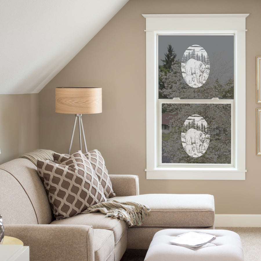 Oval Bear Etched Glass Decal | (Static Cling)