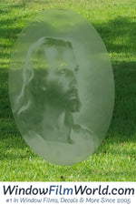 Oval Christ Etched Glass Decal | (Static Cling) - Image 1