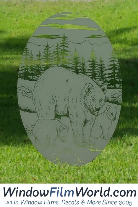 Oval Bear Etched Glass Decal | (Static Cling) - Window Film World