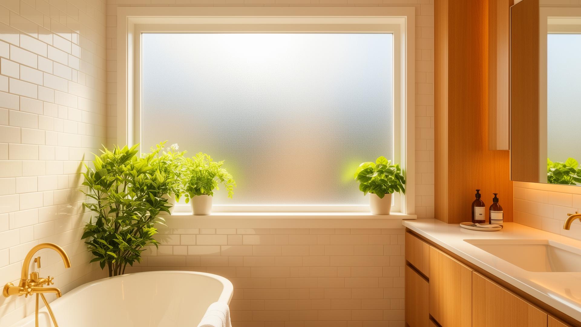 Beautiful bathroom with frosted window film