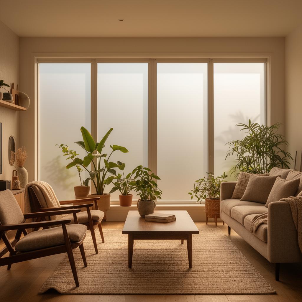 Beautiful living room with frosted window film